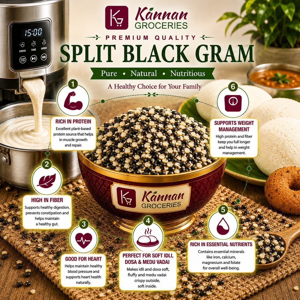 Premium Karuppu Ulundhu / Split Black Gram